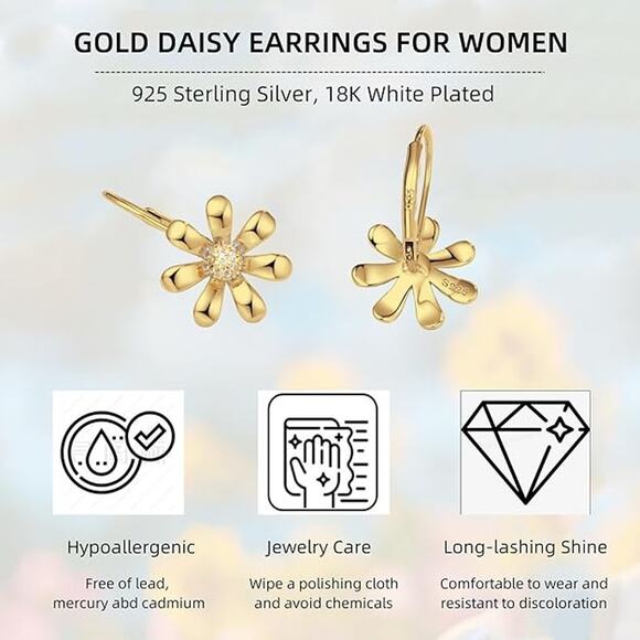 925 Sterling18K White Gold Plated Leverback Drop Dangle Earrings for Women - Picture 3 of 5